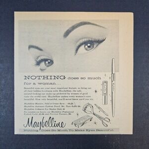 1957 Maybelline Eye Makeup Cosmetics Care Vintage Print Ad Mascara Shadow Curler
